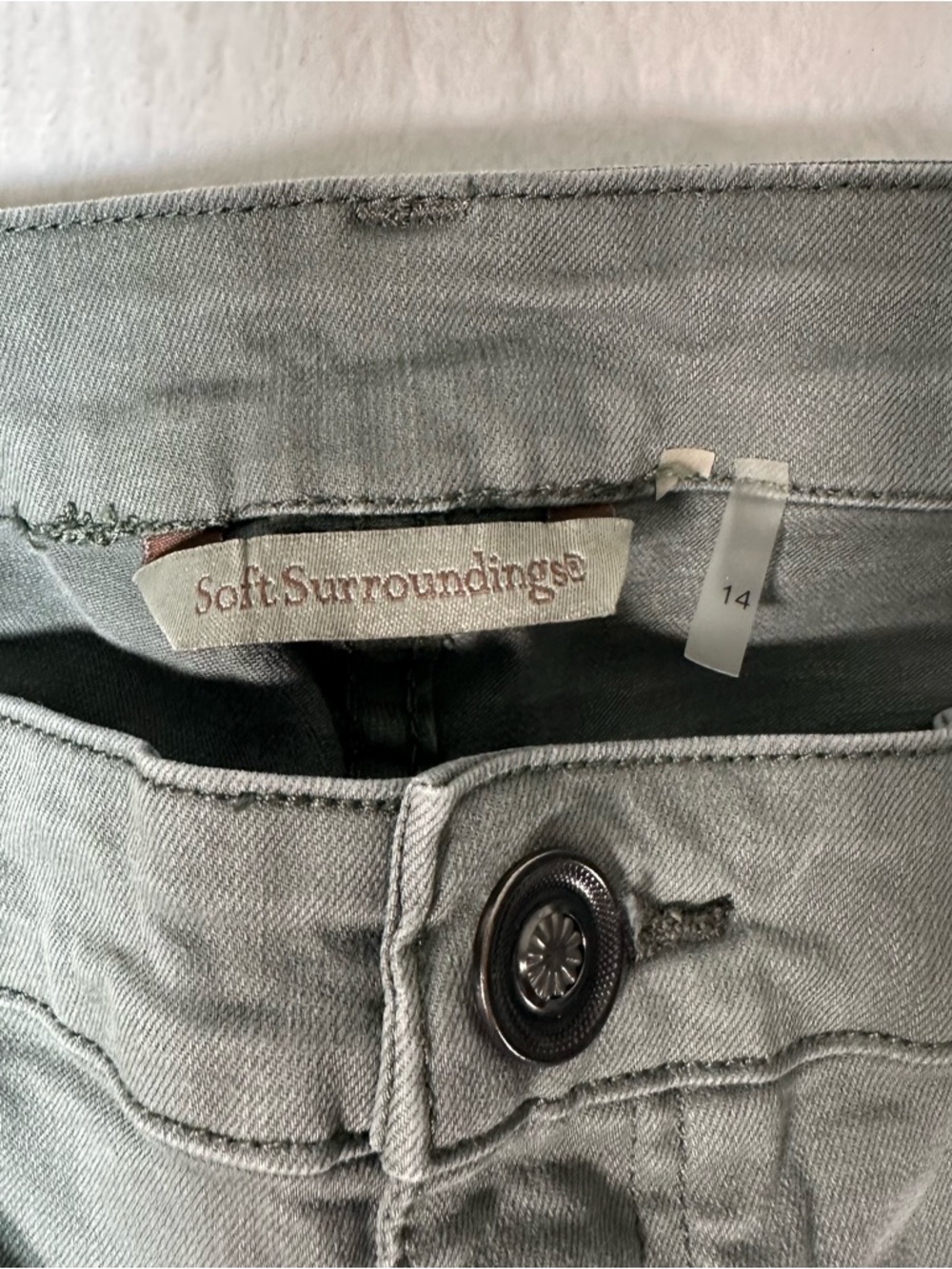 Soft Surroundings Shoreline‎ Embroidered Pants 14 Olive Green Bohemian Luxe - Picture 4 of 12